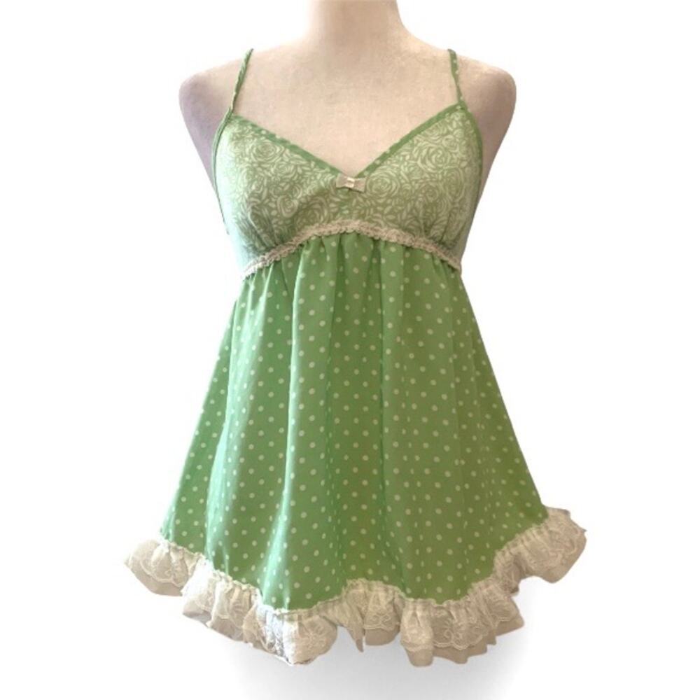 Vintage Y2K Morgan Taylor Green Polka Dot Lace Tank Top